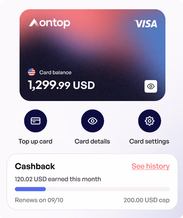 Card visa ontop